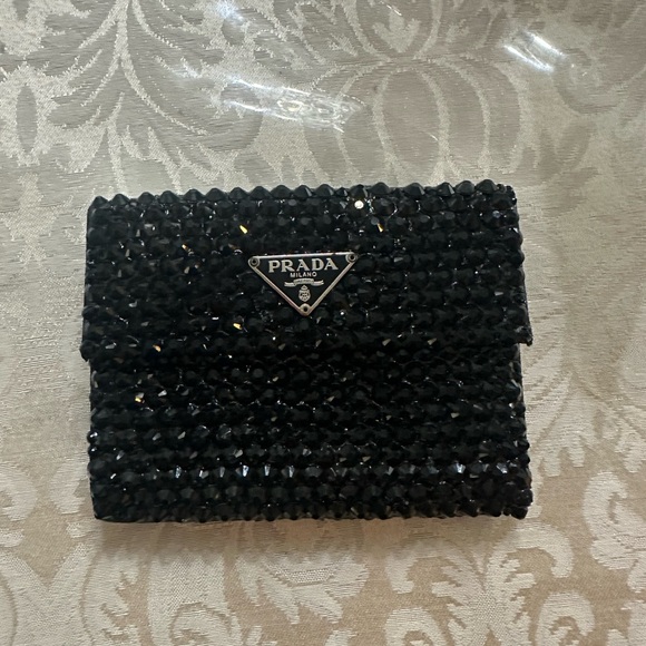 Vintage nylon Prada compact wallet with custom added crystals